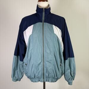 Vintage Nike Windbreaker Jacket Women's Medium White Tag Color Block Blue‎ Zip